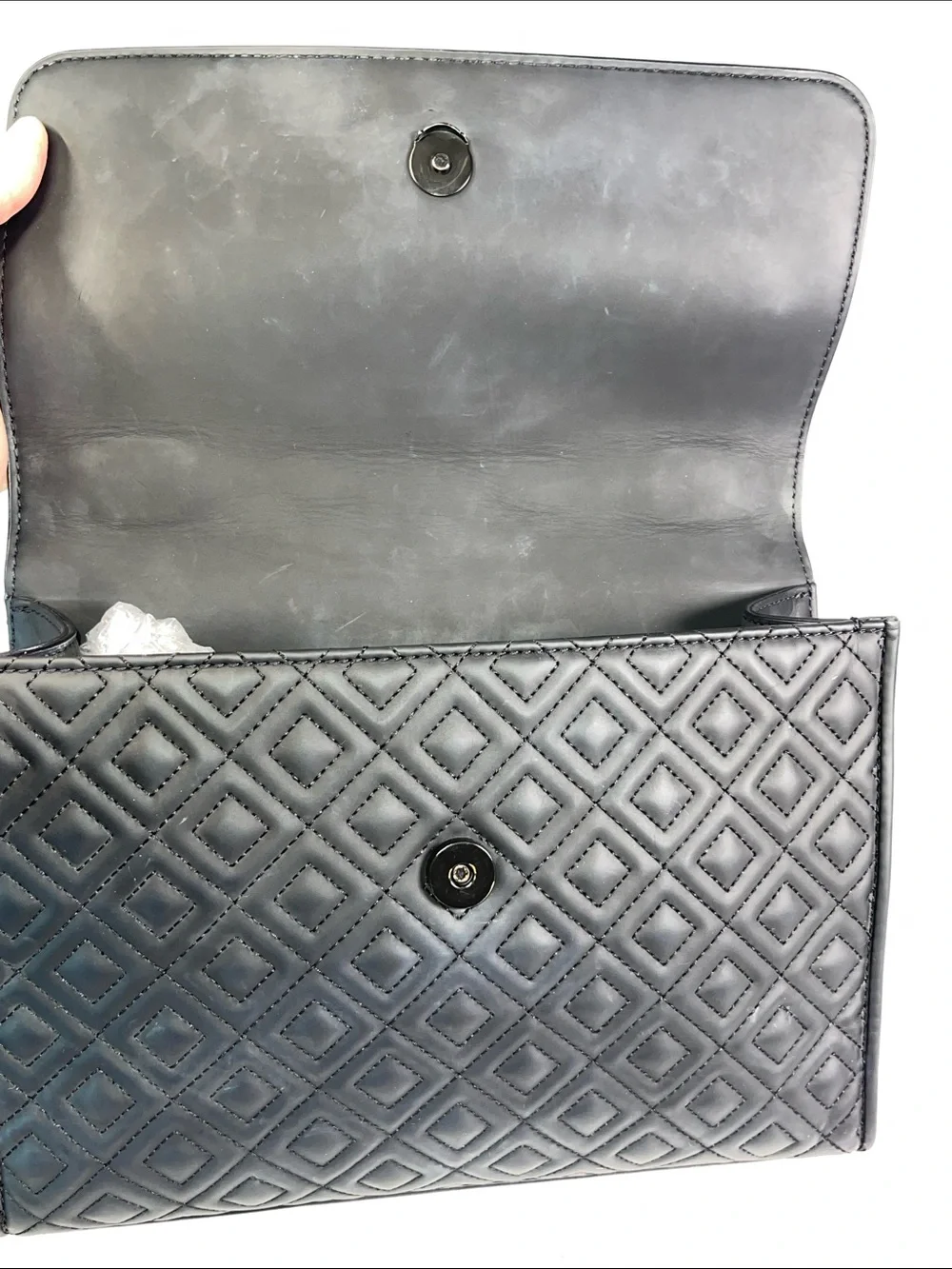 Tory Burch Fleming Convertible Shoulder Bag Black Leather Quilted Chain Large